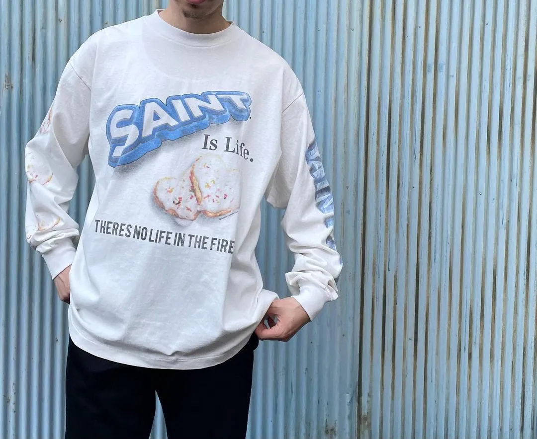 SAINT Mxxxxxx HEART COOKIES L/S TEE/WHT Love Oreo printed long sleeves Off-white S-XL Customized co-branded main mark/wash mark Correct version Ready-made garments washed and distressed VINTAGE feeling Top-notch printing technology Perfect restoration